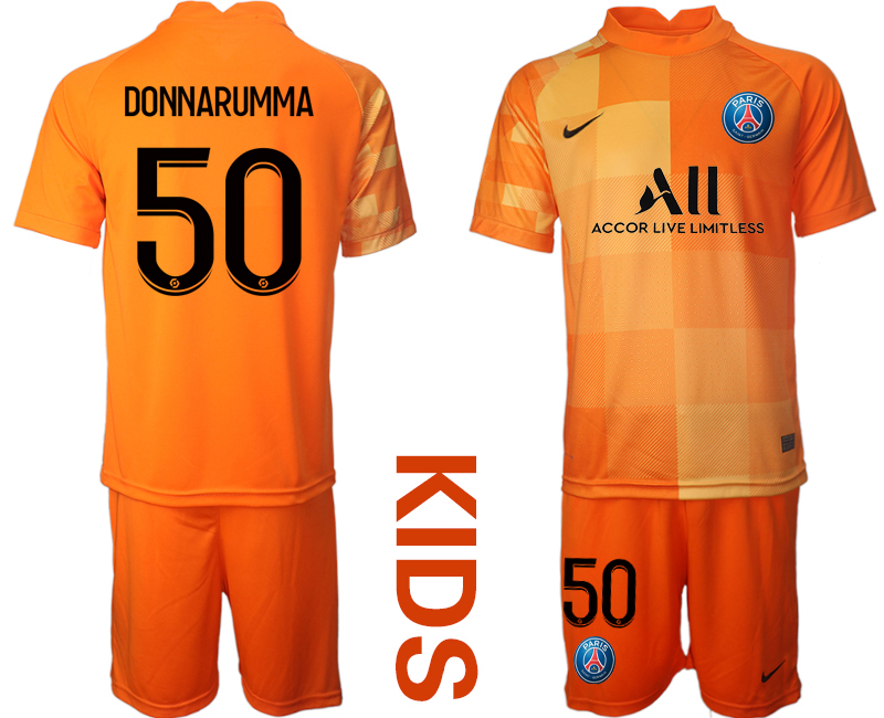 Cheap Youth 2021-2022 Club Paris St German orange red goalkeeper 50 Soccer Jersey